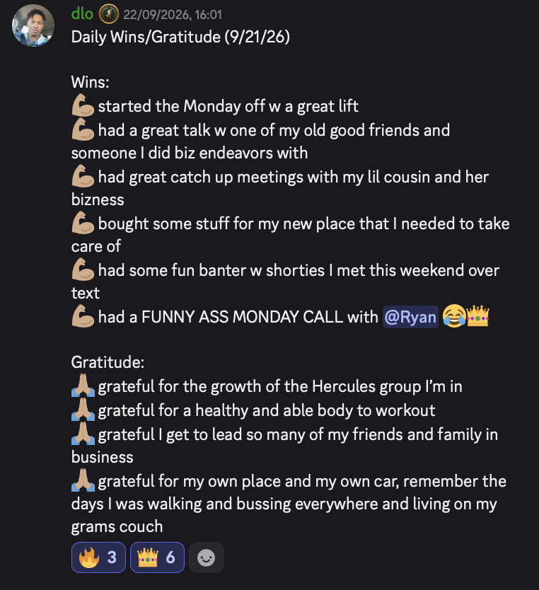 Dlo: daily wins — friends, family, business, and a Monday call with the group