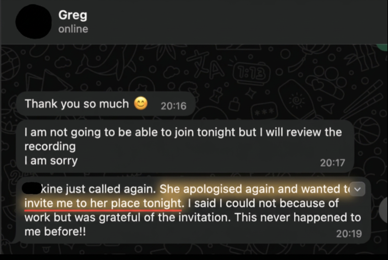 Greg: she apologised and invited him — a first